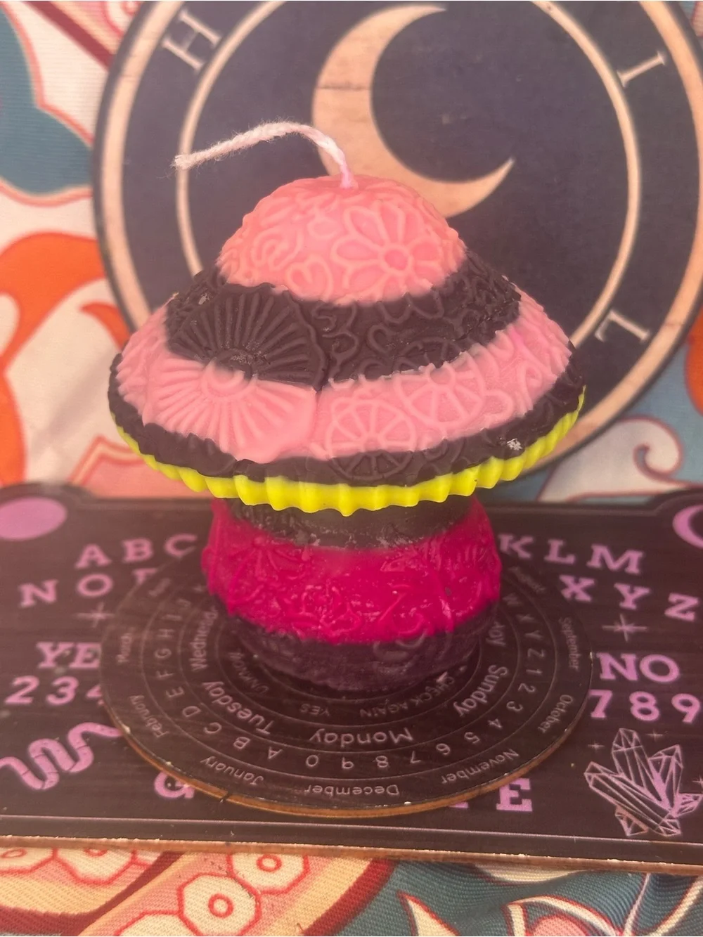 Pink & Black Mushroom Candle